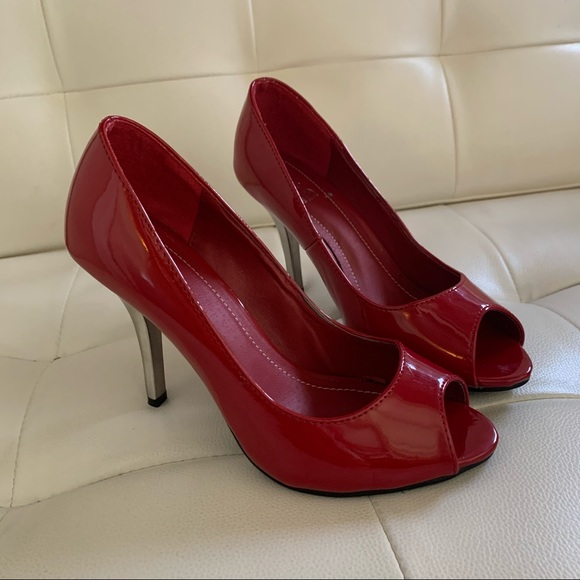 Red peep toe high heels shoe by D & C - Picture 1 of 9